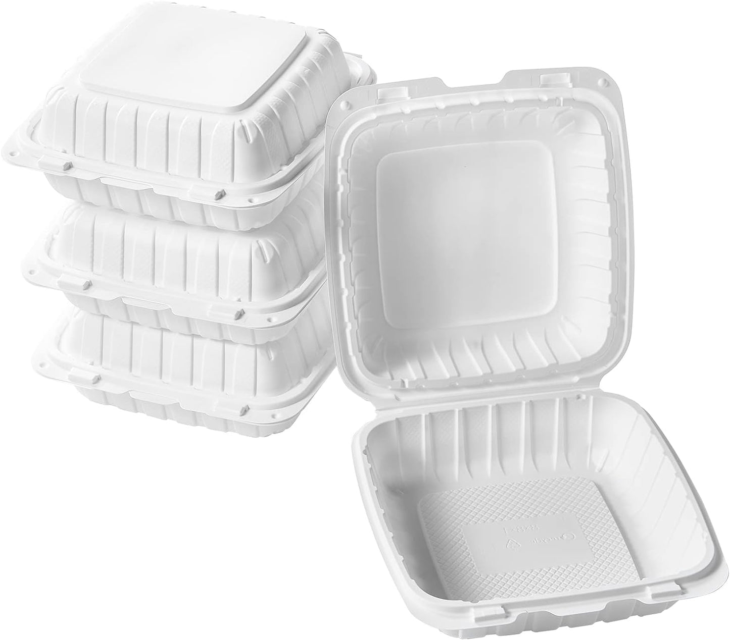 8"x8"x1" MFPP White Hinged Container With Lid 1 Compartment (Case of 200)